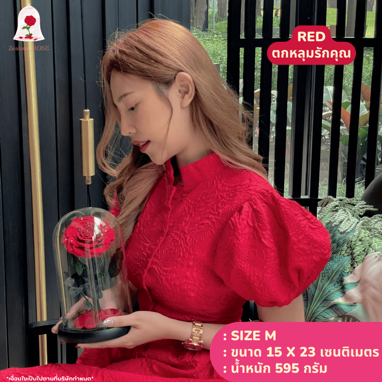 กุหลาบสดในโหลแก้ว 3 ขนาด Size S, M, L พร้อมกล่องสุด Premium
