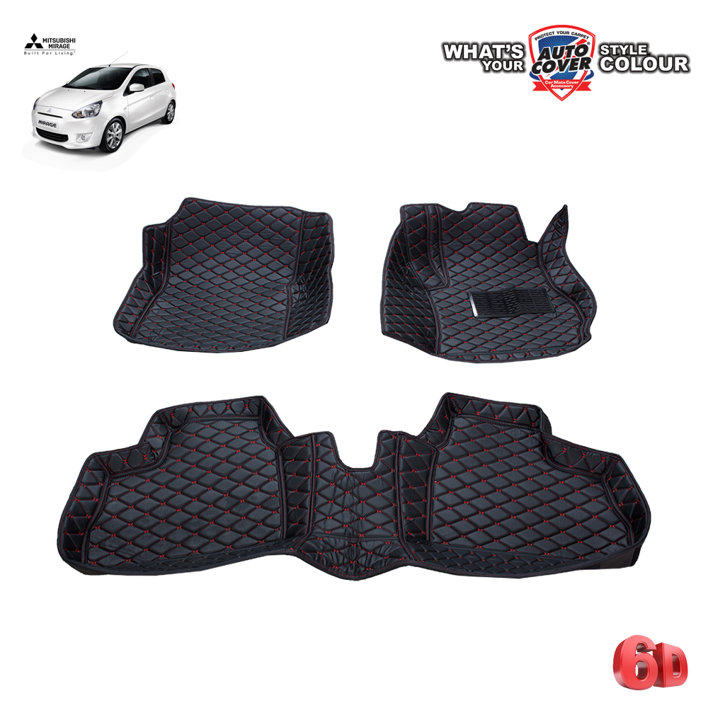 สินค้า PROMOTION! ลด 20% พรมรถยนต์ 6D รถ MITSUBISHI MIRAGE ปี 2013-2018 ชุดภายในห้องโดยสาร จำนวน 3 ชิ้น (สีดำด้ายแดง)