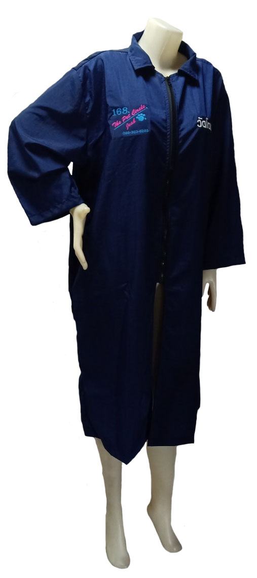 Dogtalog Groomer Apparel เสื้อคลุมผ้าร่ม เสื้อคลุมตัดขน เสื้อคลุมช่าง เสื้อคลุมกันเปื้อน สีกรมท่า