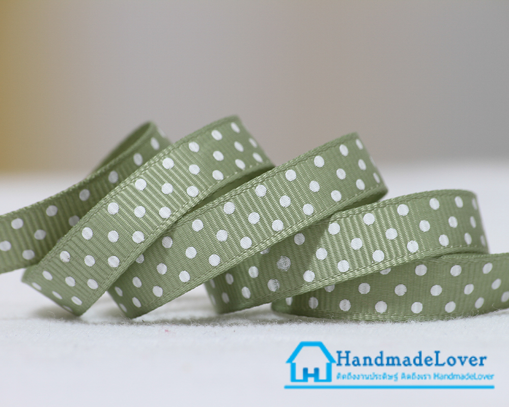 ริบบิ้นผ้ากรอสเกรน พิมพ์ลายจุดสีขาว ขนาด กว้าง 10 mm,