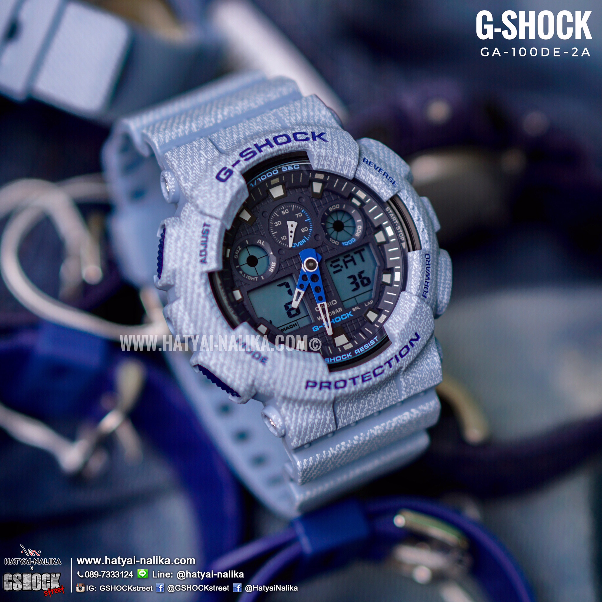 นาฬิกา Casio G-Shock ลายยีนส์ Limited GA-100DE Denim Fabric Elements series รุ่น GA-100DE-2A (สี Light Blue Jean) ของแท้ รับประกัน1ปี