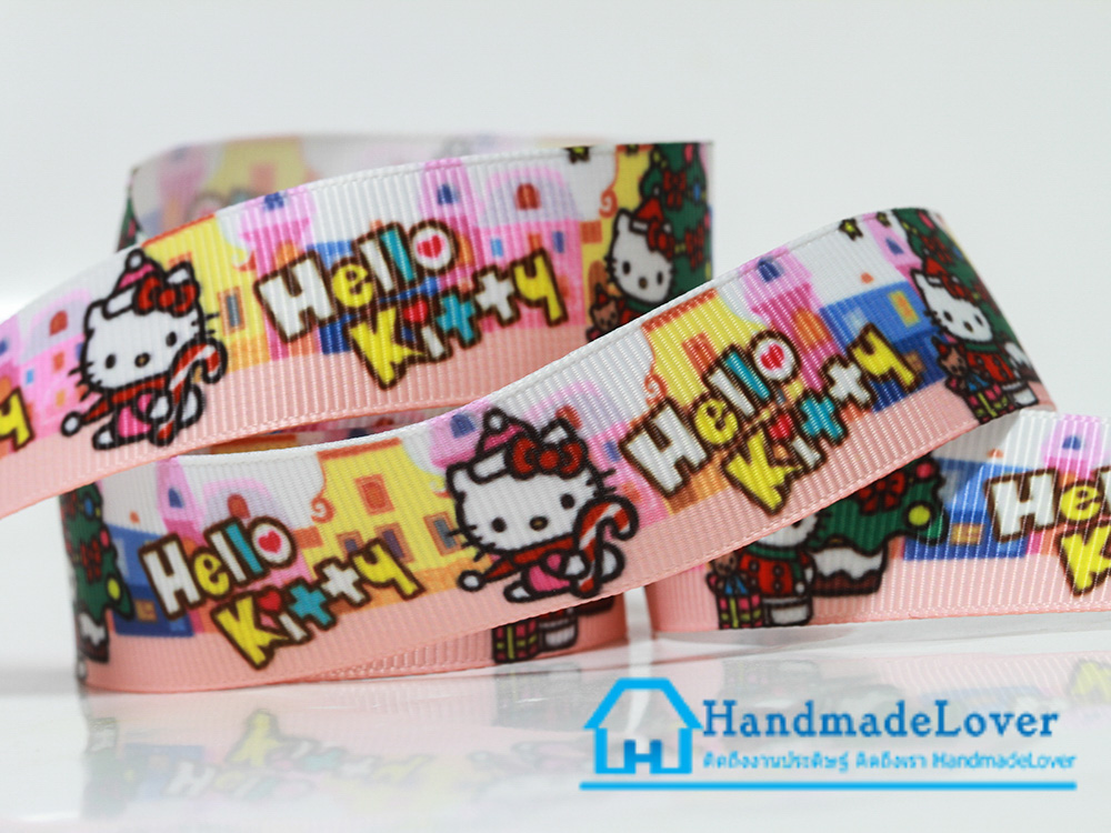 ริบบิ้นผ้า พิมพิ์ลาย การ์ตูน Hello Kitty ขนาด 22 มิล