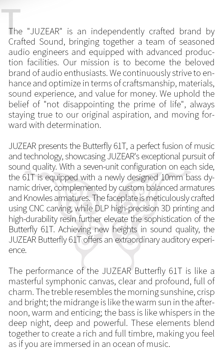 JUZEAR Butterfly61T หูฟัง IEMs Hybrid 7 ไดรเวอร์ 6BA+1DD ประกันศูนย์ไทย