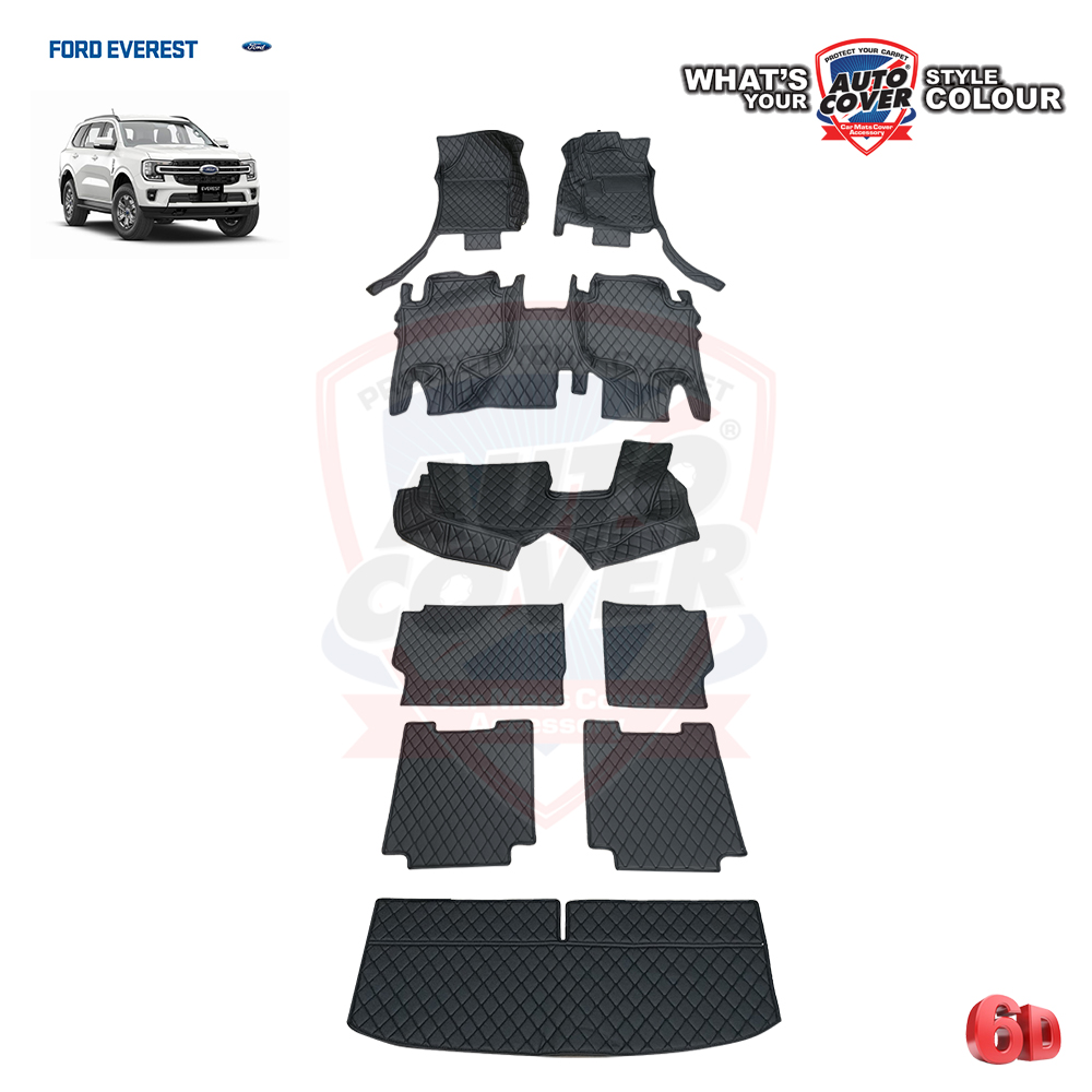 พรมรถยนต์ 6D รถ FORD EVEREST NEXT GEN ปี 2022-2027 ปูเต็มคันรวมแผ่นท้ายและหลังพนักพิง จำนวน 9 ชิ้น
