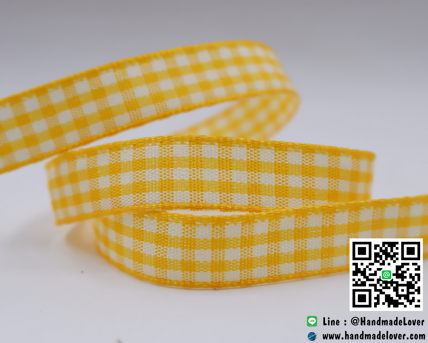 ริบบิ้นผ้า ลายสก็อต สีเหลือง [ม้วน 50 หลา]