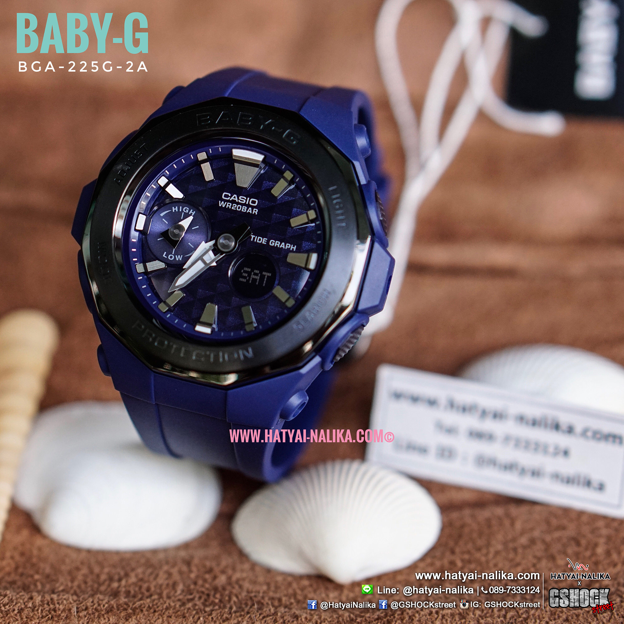 นาฬิกา Casio Baby-G BGA-225 Beach Glamping series หน้าปัดไดมอนด์คัท รุ่น BGA-225G-2A ของแท้ รับประกัน1ปี