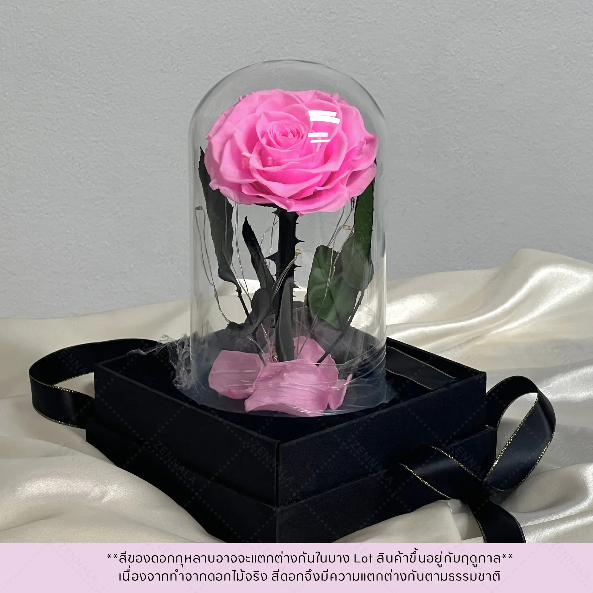 กุหลาบสดในโหลแก้ว มี 2 สีให้เลือก 【มีไฟที่ฐาน】พร้อมกล่องสุด Premium