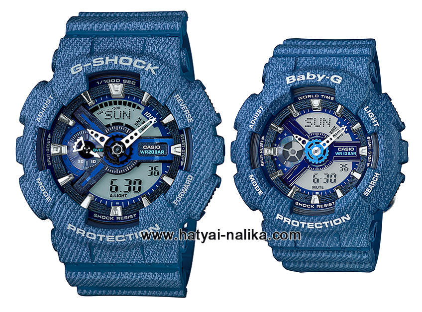 นาฬิกา คาสิโอ Casio G-Shock x Baby-G ลายยีนส์ เซ็ตคู่รัก Denim Color รุ่น GA-110DC-2A x BA-110DC-2A2 Pair set ของแท้ รับประกัน 1 ปี