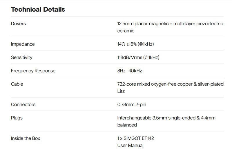 Simgot ET142 หูฟัง IEMs 2 ไดรเวอร์ Planar + Piezoelectric เปลี่ยนท่อนำเสียงได้ ประกันศูนย์ไทย