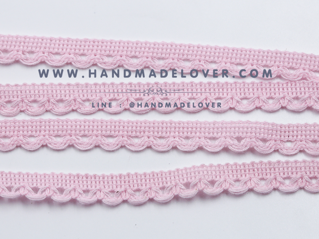 ผ้าลูกไม้ สีชมพู ขนาด 1.2 ซม.