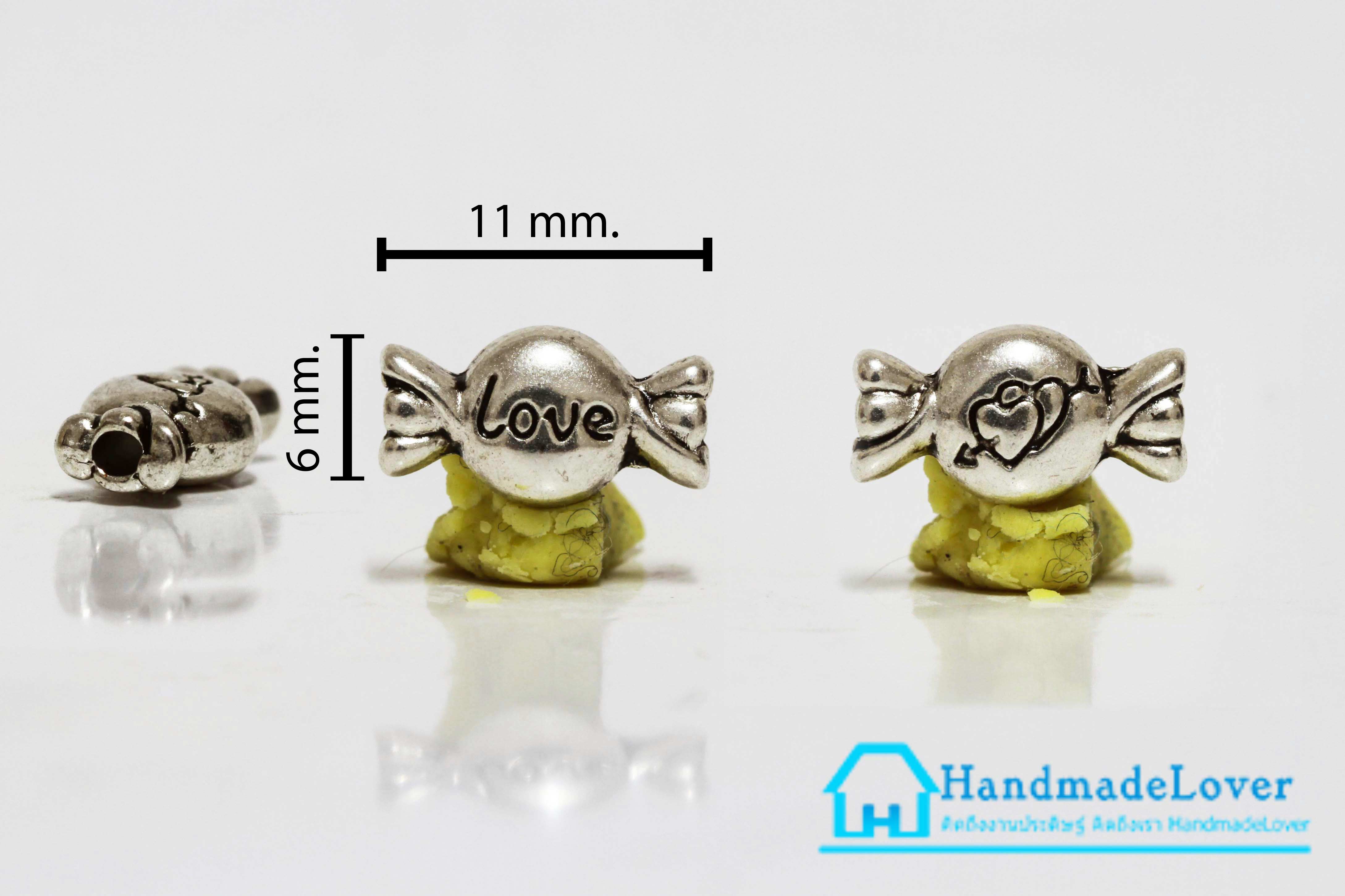 จี้ตัวห้อยซิป สีเงิน รูปลูกอม