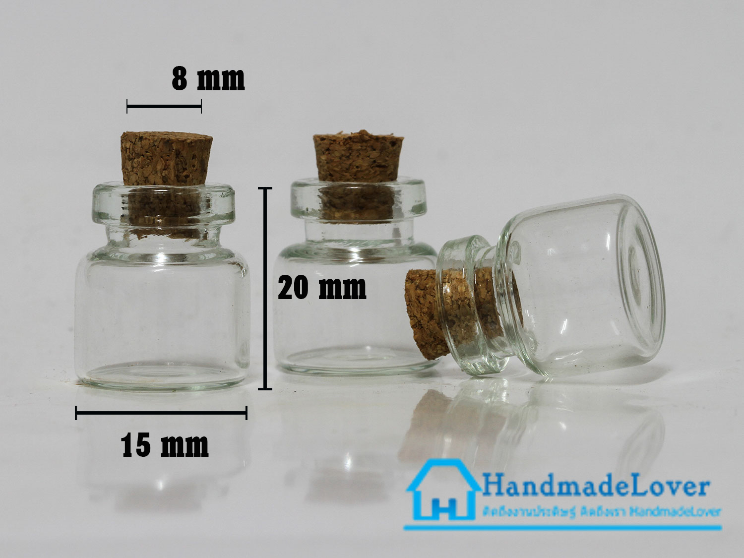 ขวดแก้วจิ๋ว (ฝาจุกไม้ก๊อก) ขนาด 16 x 18 มม. (1.6 ml)