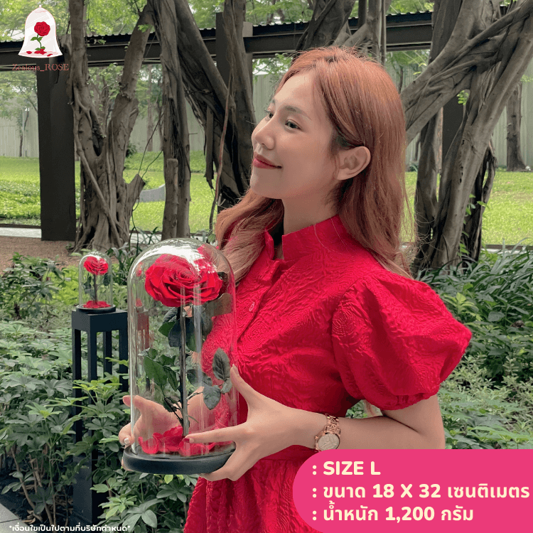 กุหลาบสดในโหลแก้ว 3 ขนาด Size S, M, L พร้อมกล่องสุด Premium