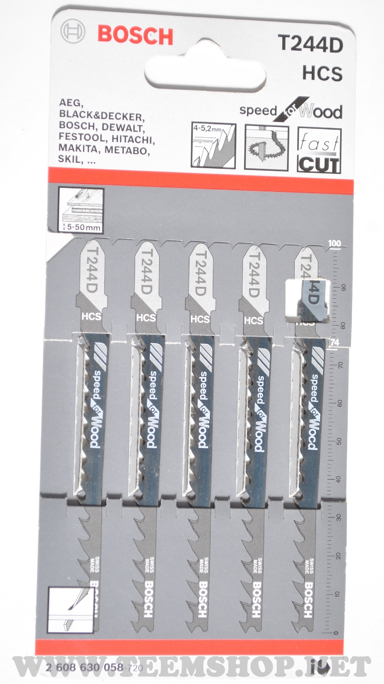 2608630058 BOSCH ใบเลื่อยจิ๊กซอว์ T244D 5pcs./pack
