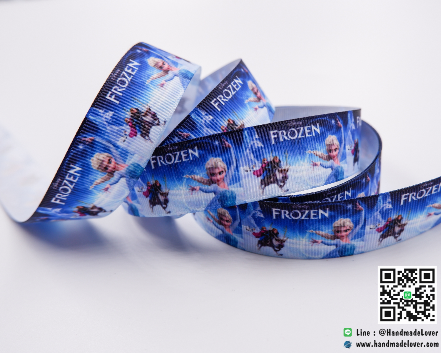 ริบบิ้นผ้า พิมพิ์ลายการ์ตูน เจ้าหญิงน้ำแข็ง Frozen Princess ขนาด 22 มิล