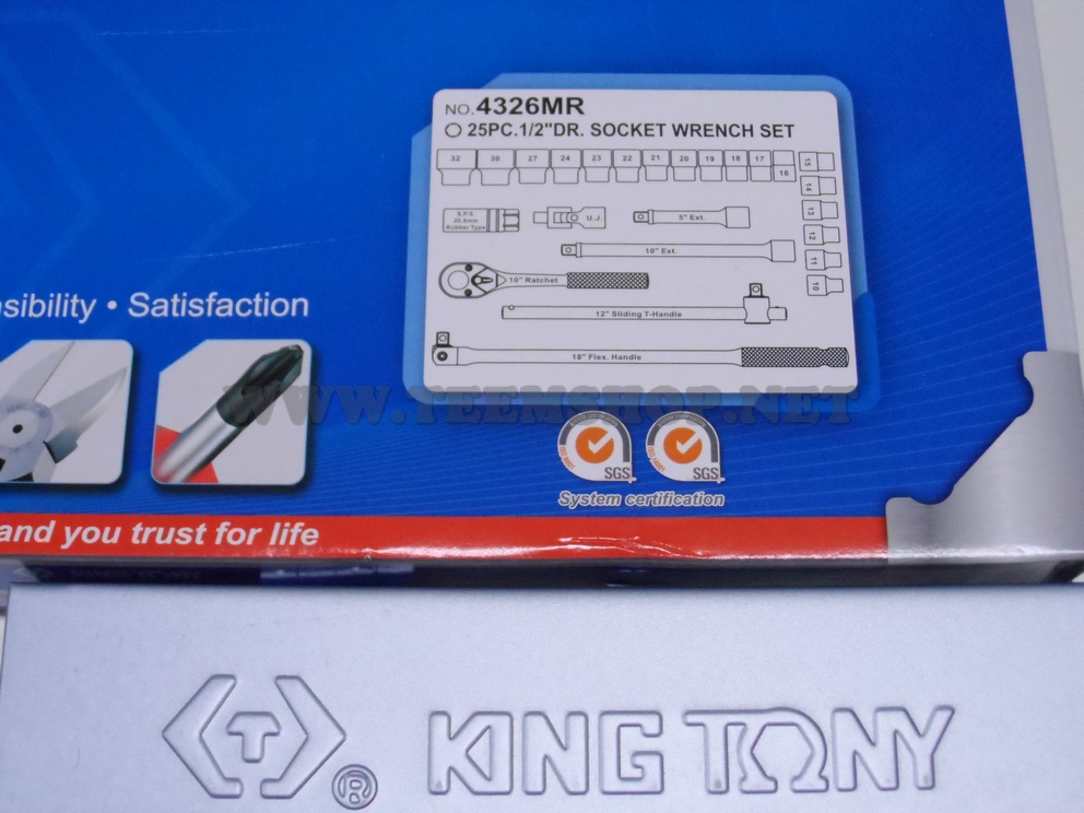KINGTONY บล็อกชุด รู 1/2" 25ตัวชุด 6P NO.4326MR Made in Taiwan
