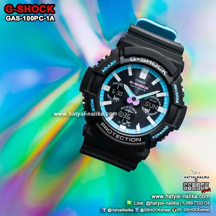 นาฬิกา Casio G-Shock Special Pearl Blue Neon Accent Color series รุ่น GAS-100PC-1A ของแท้ รับประกัน1ปี