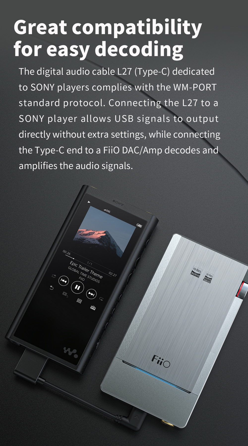 ขาย FiiO L27-TC สายแปลง WMPort เป็น Type-C สำหรับ Sony MP3 Player