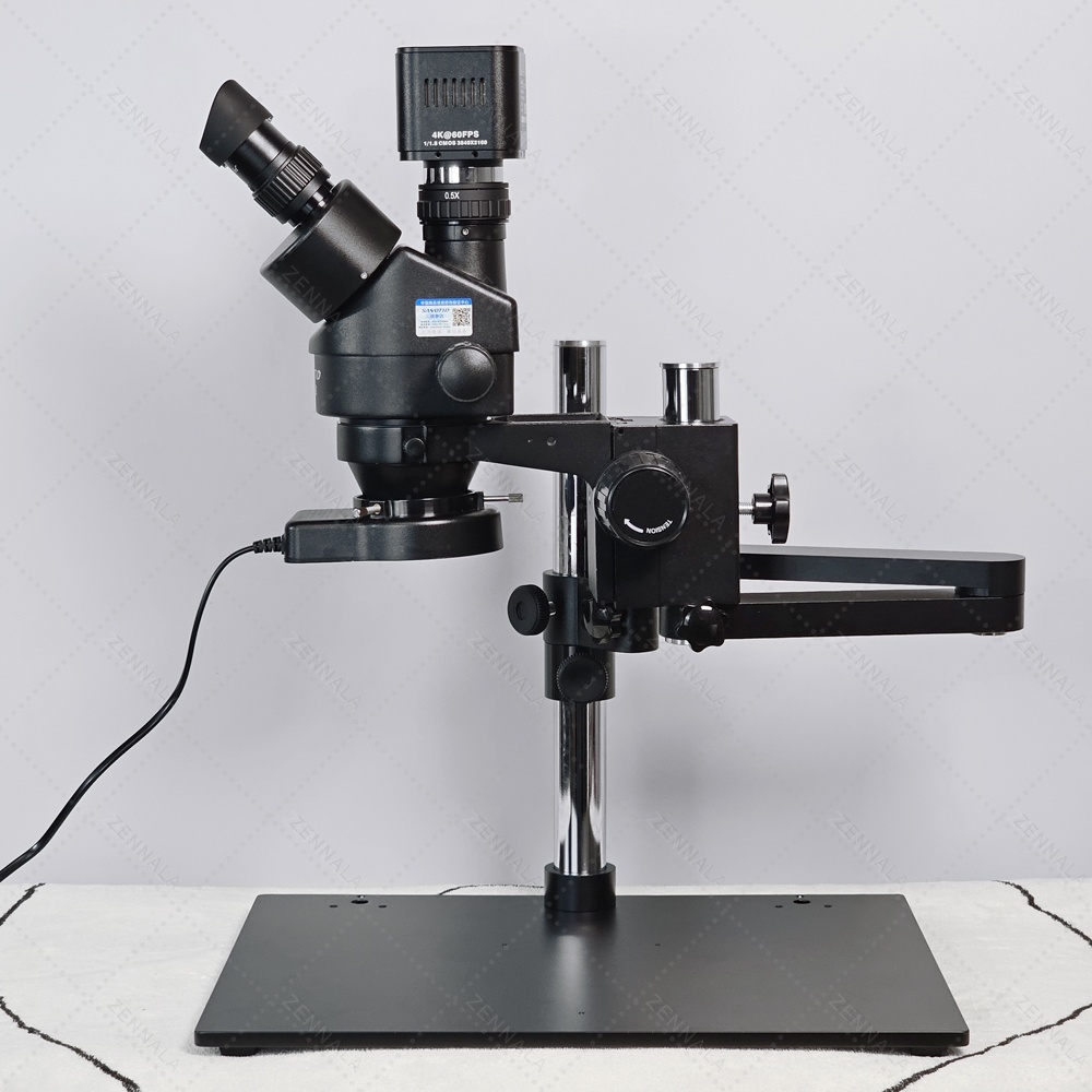 กล้องจุลทรรศน์ แบบมีแขน 360 องศา SANQTID trinocular stereo 7-45x กล้อง 4K รุ่น ZRA-45-4K