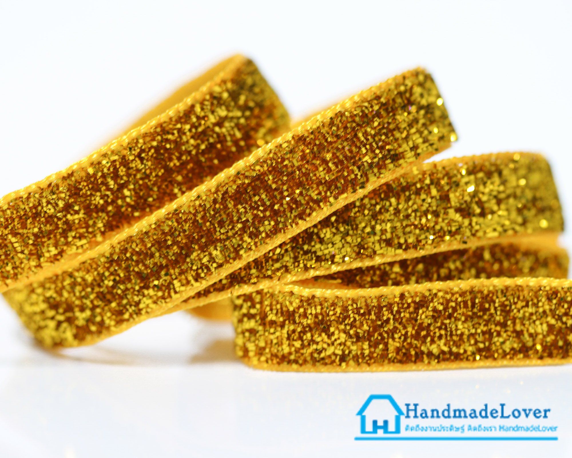 ริบบิ้นผ้ากากเพรช สีเหลือง ขนาด 10 มิล