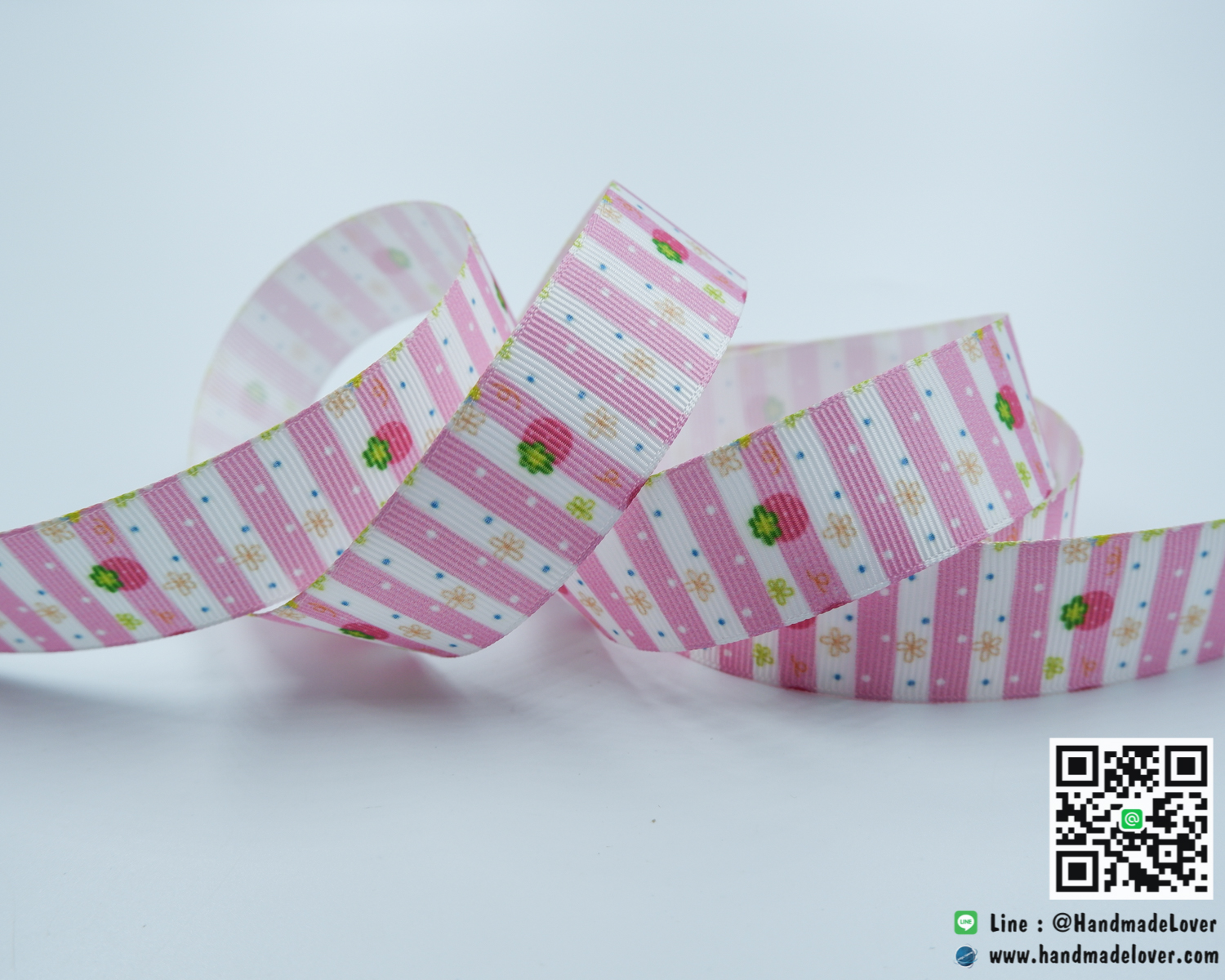 ริบบิ้นผ้า พิมพิ์ลายทาง และ สเตอเบอรี่