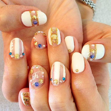 ลายเล็บ เปลือกหอย,shell nails,ลายเพ้นท์เล็บ เปลือกหอย