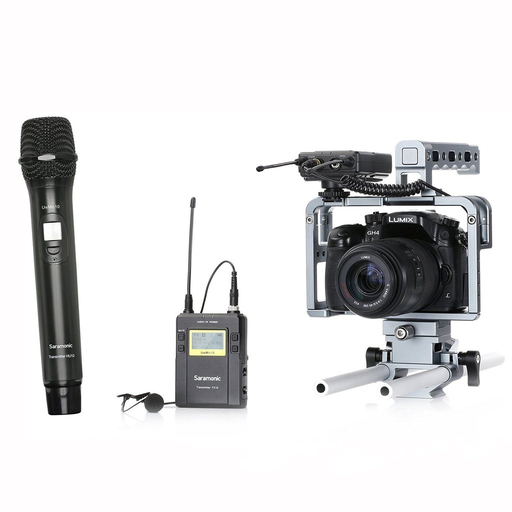 UWMIC10 (RX10+TX10+HU10) - UHF Wireless Lavalier + Handheld Microphone System with Bodypack Transmitter + Lav Mic, Handheld Mic with Transmitter, Receiver, Shoe Mount, XLR/3.5mm Outputs