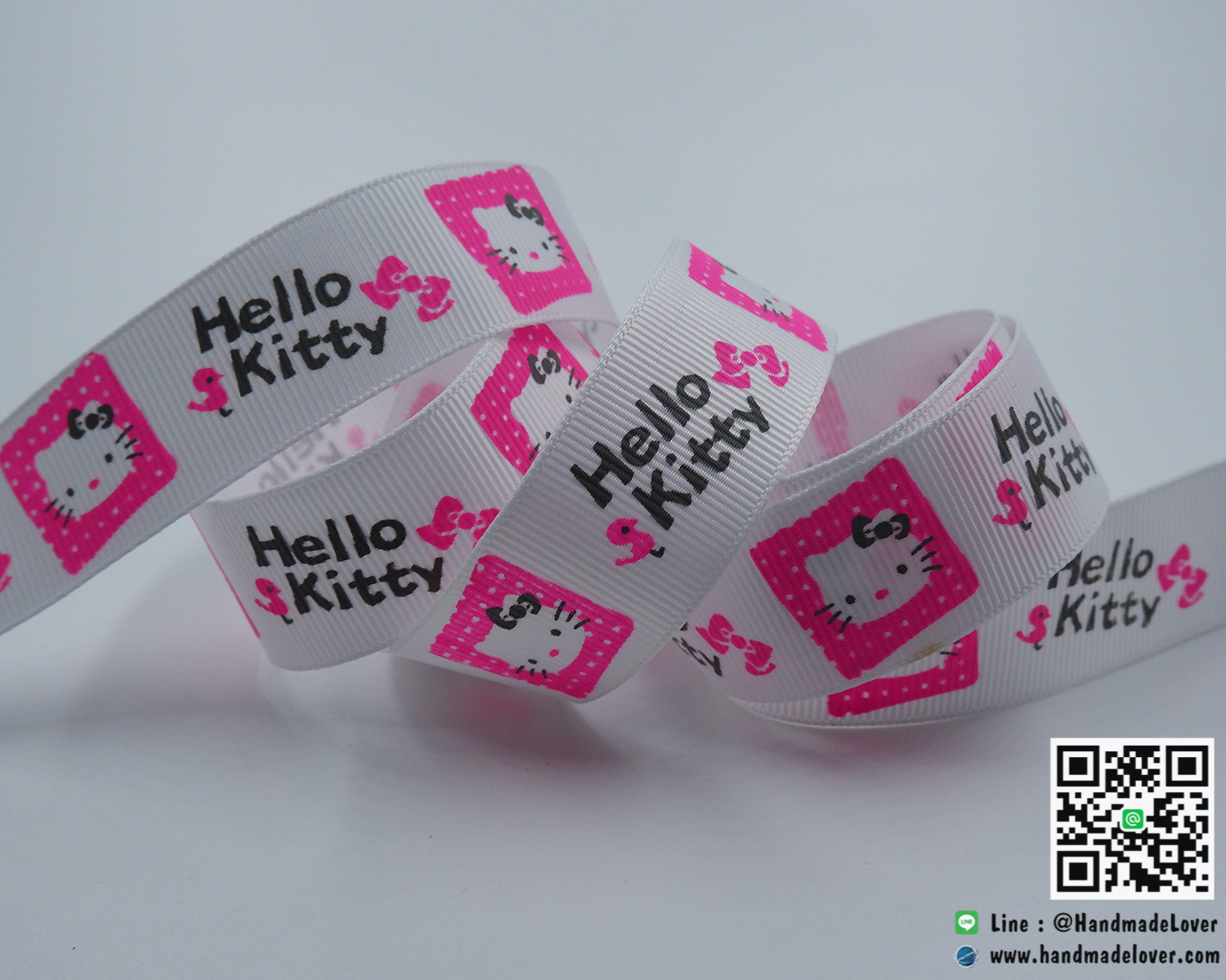 ริบบิ้นผ้า กรอสเกรน พิมพิ์ลาย การ์ตูน Hello Kitty ขนาด 22 มิล