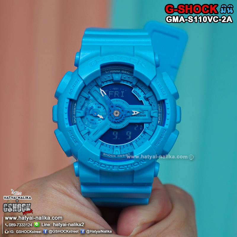 นาฬิกา คาสิโอ Casio G-Shock S-Series Vivid Colors รุ่น GMA-S110VC-2A (สีฟ้าสดเหลือบมุก) ของแท้ รับประกัน1ปี