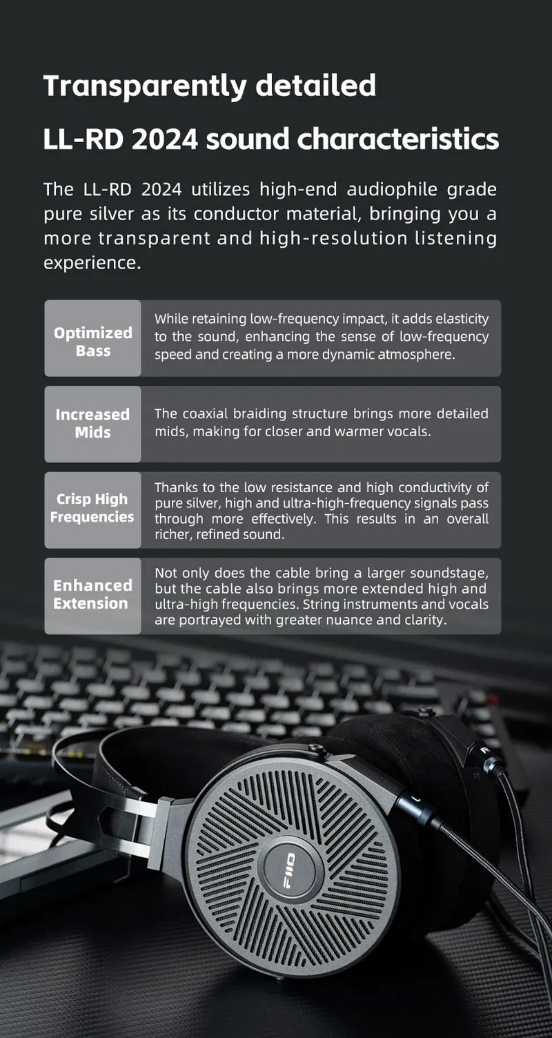 FiiO LL-RD 2024 รุ่นใหม่ปี 2024 สายอัพเกรดหูฟัง Headphone เงินสเตอร์ลิงผลึกเดี่ยวความบริสุทธิ์สูง ถอดเปลี่ยนปลั๊กได้ ประกันศูนย์ไทย