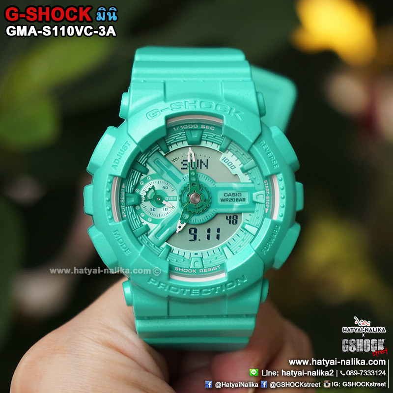 นาฬิกา คาสิโอ Casio G-Shock S-Series Vivid Colors รุ่น GMA-S110VC-3A (สี Aquamarine เขียวอมฟ้าเหลือบมุก) ของแท้ รับประกัน1ปี
