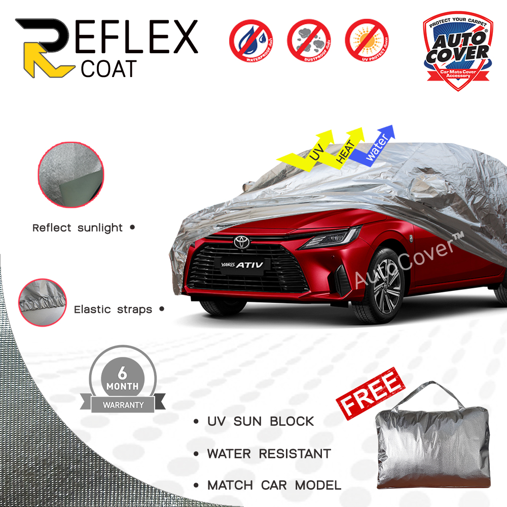 ผ้าคลุมรถเข้ารูป 100% รถ TOYOTA YARIS ATIV (NEW) ปี 2023-2027 ผ้าคลุมรถกันแดด กันไอร้อน กันน้ำ รุ่น REFLEX COAT