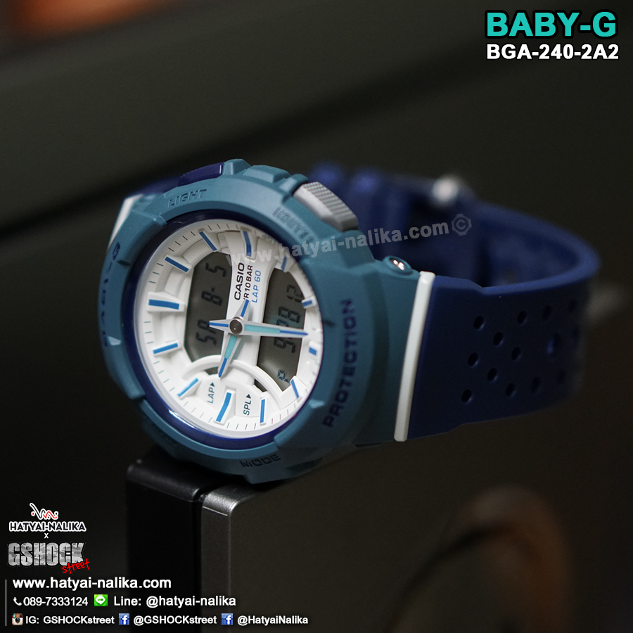 นาฬิกา Casio Baby-G for Running BGA-240 series Twotone Color Block รุ่น BGA-240-2A2 (ฟ้าควันบุหรี่) ของแท้ รับประกัน1ปี