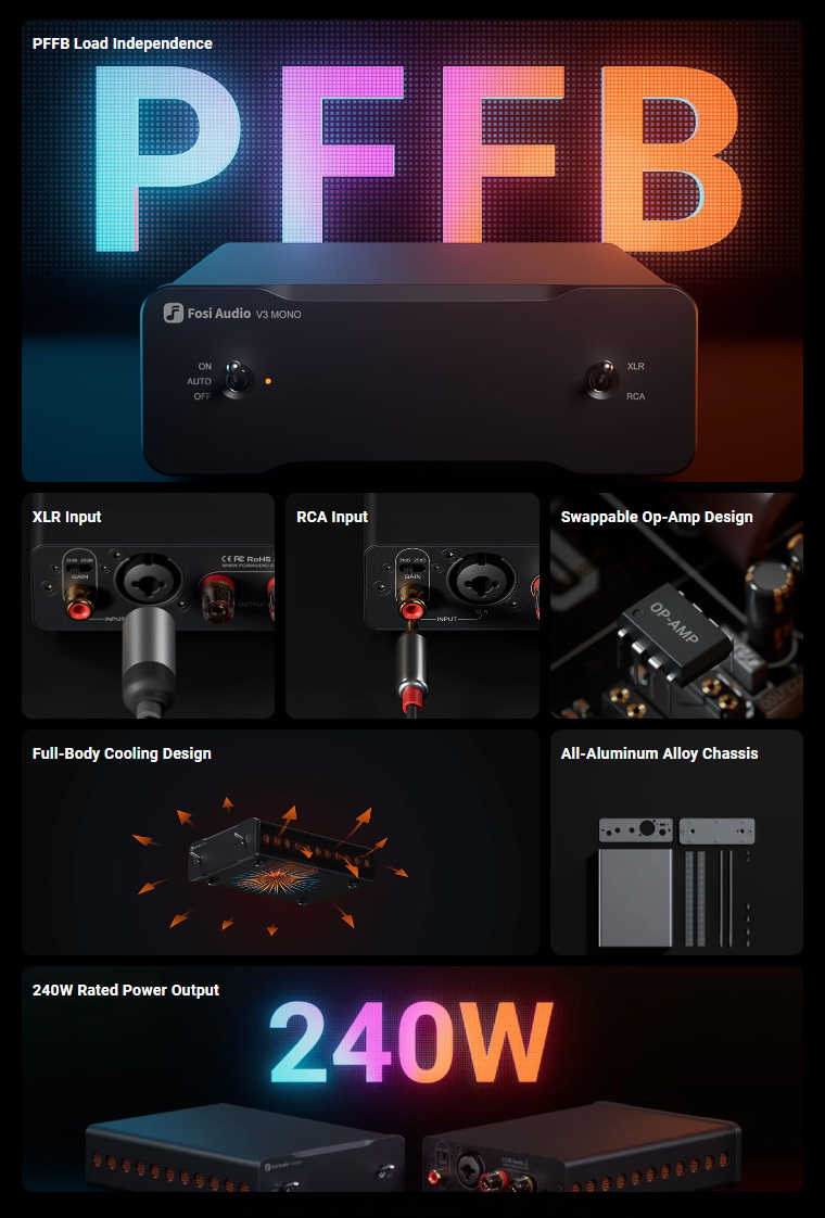 Fosi Audio V3 Mono Amplifier ตั้งโต๊ะ Class D ชิป TI TPA3255 ทรงพลัง เปลี่ยน OpAmp ได้ ประกันศูนย์ไทย