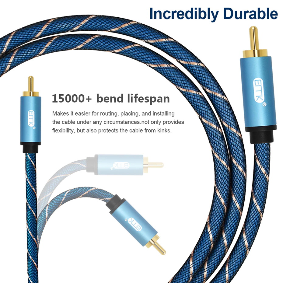 ขาย ERTK RCA to RCA สีฟ้า สาย RCA หุ้มฉนวน Nylon ถัก สำหรับเครื่องเสียง