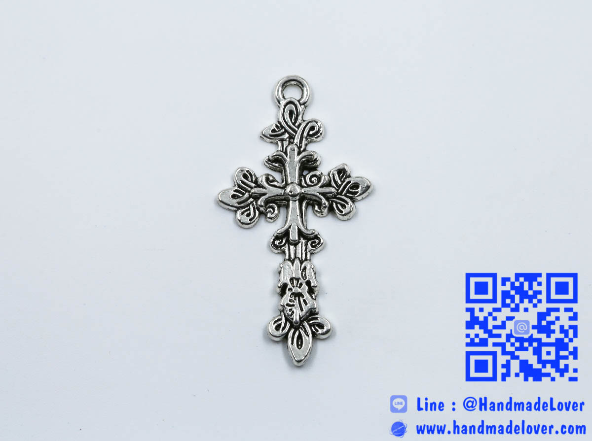จี้โลหะ สีเงิน รูปไม้กางเขน [ใหญ่]