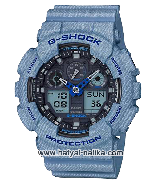 นาฬิกา Casio G-Shock ลายยีนส์ Limited GA-100DE Denim Fabric Elements series รุ่น GA-100DE-2A (สี Light Blue Jean) ของแท้ รับประกัน1ปี