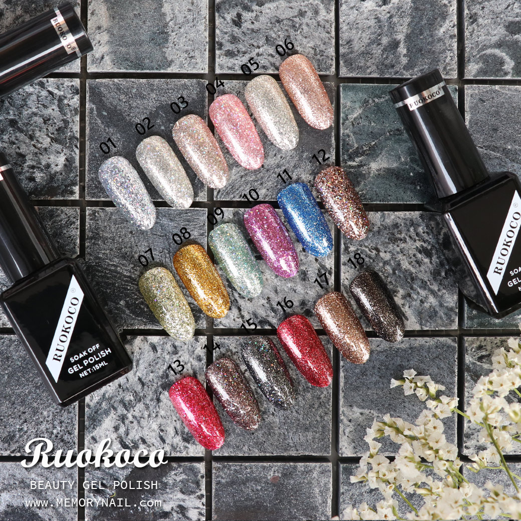 สีเจลกากเพชร RUOKOCO ชุดใหญ่ 18 สี รหัส RG