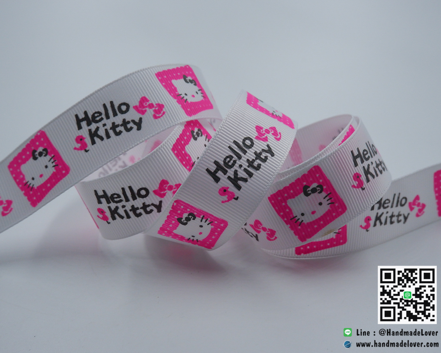 ริบบิ้นผ้า กรอสเกรน พิมพิ์ลาย การ์ตูน Hello Kitty ขนาด 22 มิล