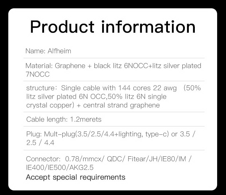 ขาย Hakugei Alfheim สายอัพเกรดหูฟัง 6N OCC Black Litz + ชุบเงิน 7N OCC Litz