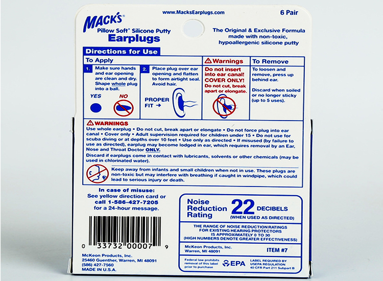 EAR PLUG mack's 6 pairs (waterproof)