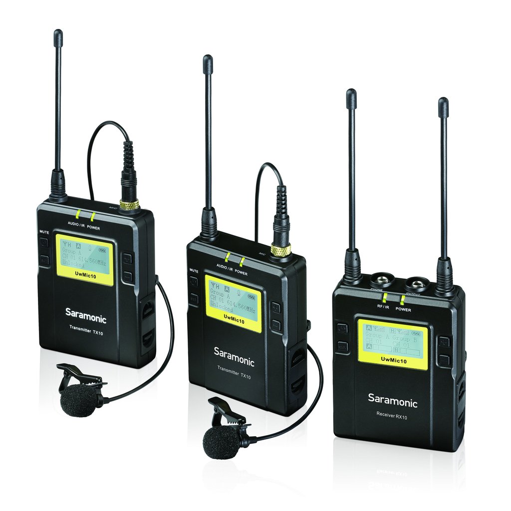 96-Ch Digital UHF Wireless Lavalier Microphone System (RX10+TX10+TX10)