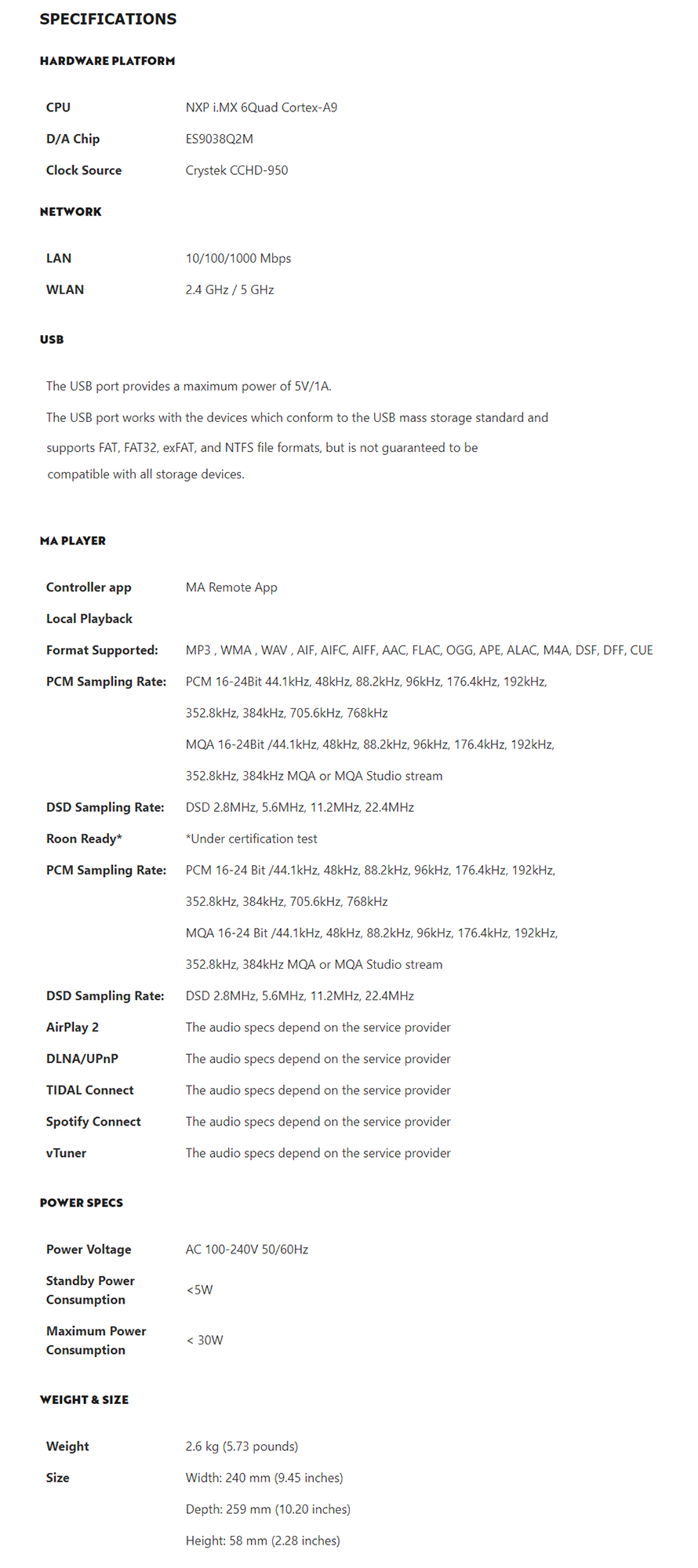 Matrix Audio Element i2 Streaming Music Player เครื่องเล่นเพลงเครือข่ายแบบตั้งโต๊ะ