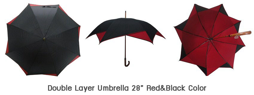 ร่มแฟชั่นยาว 28 นิ้ว ออโต้เปิด ผ้าPG สีคาดดำ 2 ชั้น โครงไม้ ด้ามงอ ปลอกผ้า