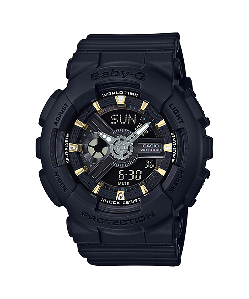 นาฬิกา Casio Baby-G Girl's Generation Gold Attractive Accent series รุ่น BA-110GA-1A (สีดำขีดทอง) ของแท้ รับประกัน1ปี
