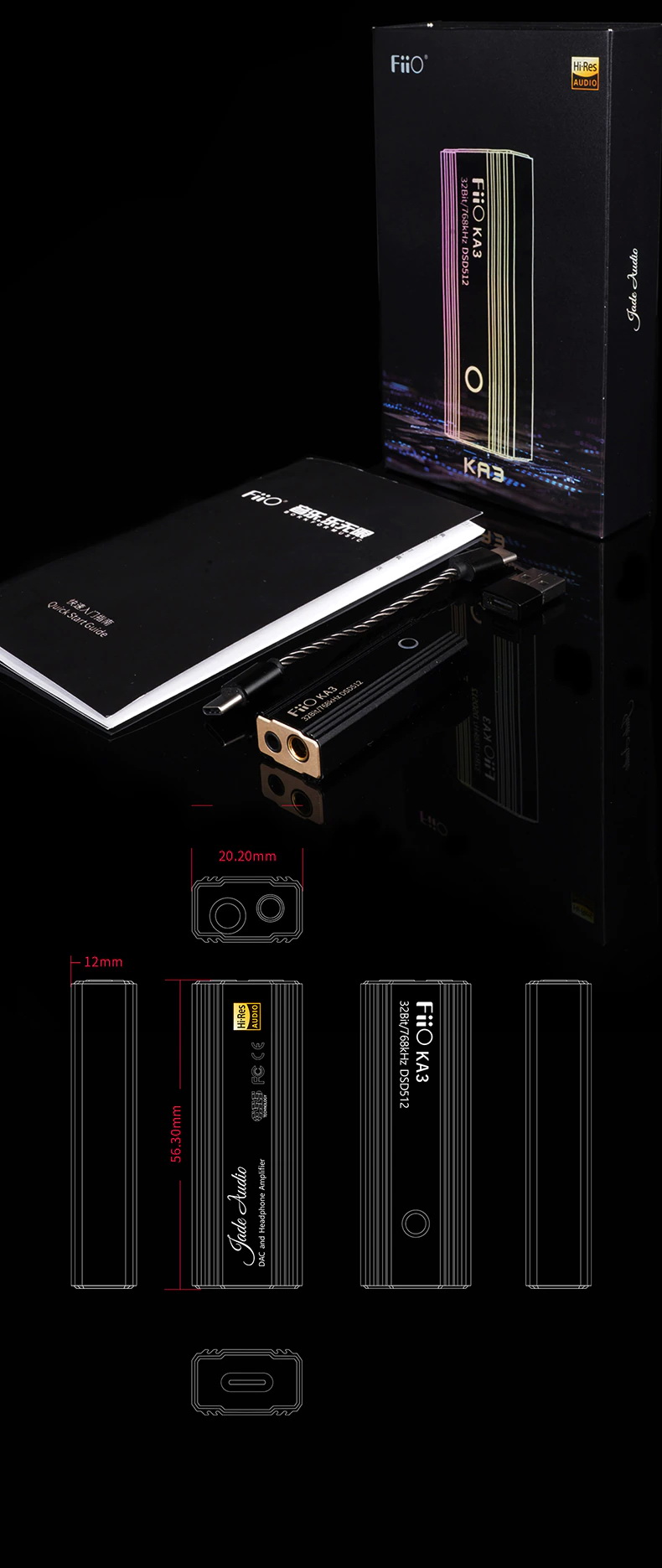 FiiO KA3 DAC/AMP พกพาระดับเรือธง รองรับ 32Bit/768kHz, DSD512