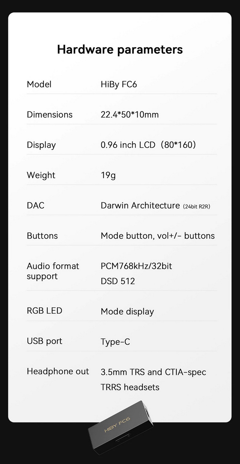 HiBy FC6 DAC/AMP พกพาแบบ R2R สถาปัตยกรรม Darwin รองรับ MQA ประกันศูนย์ไทย