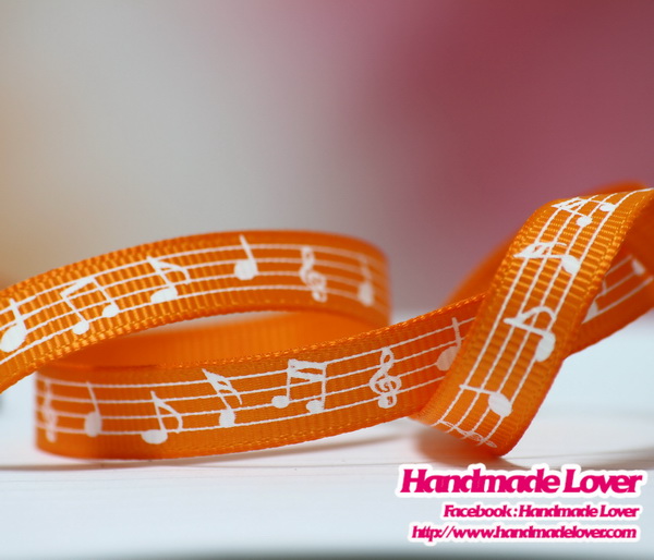 ริบบิ้นผ้า กรอสเกรน ตัวโน้ต สีส้ม