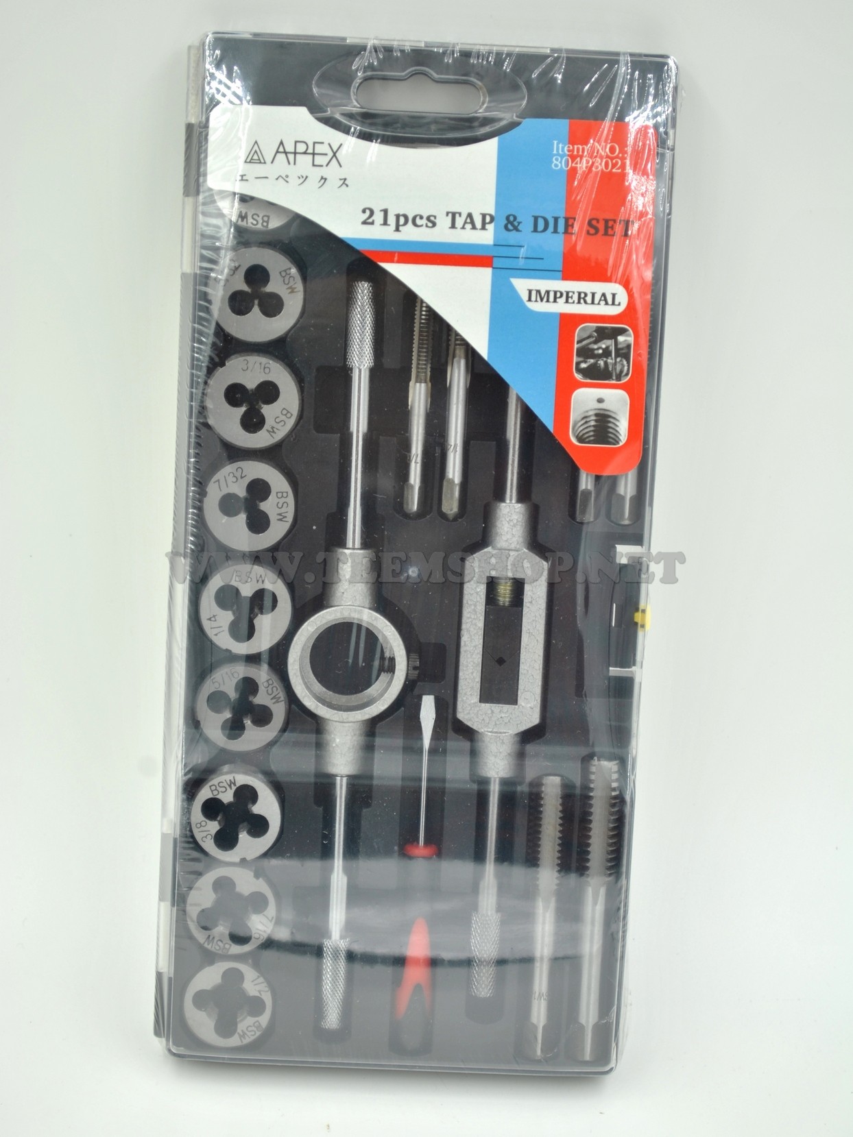 APEX ดอกต๊าปเกลียว ชุด 21 ตัวนิ้ว 1หุน-4หุน (1/8”-1/2”) BSW