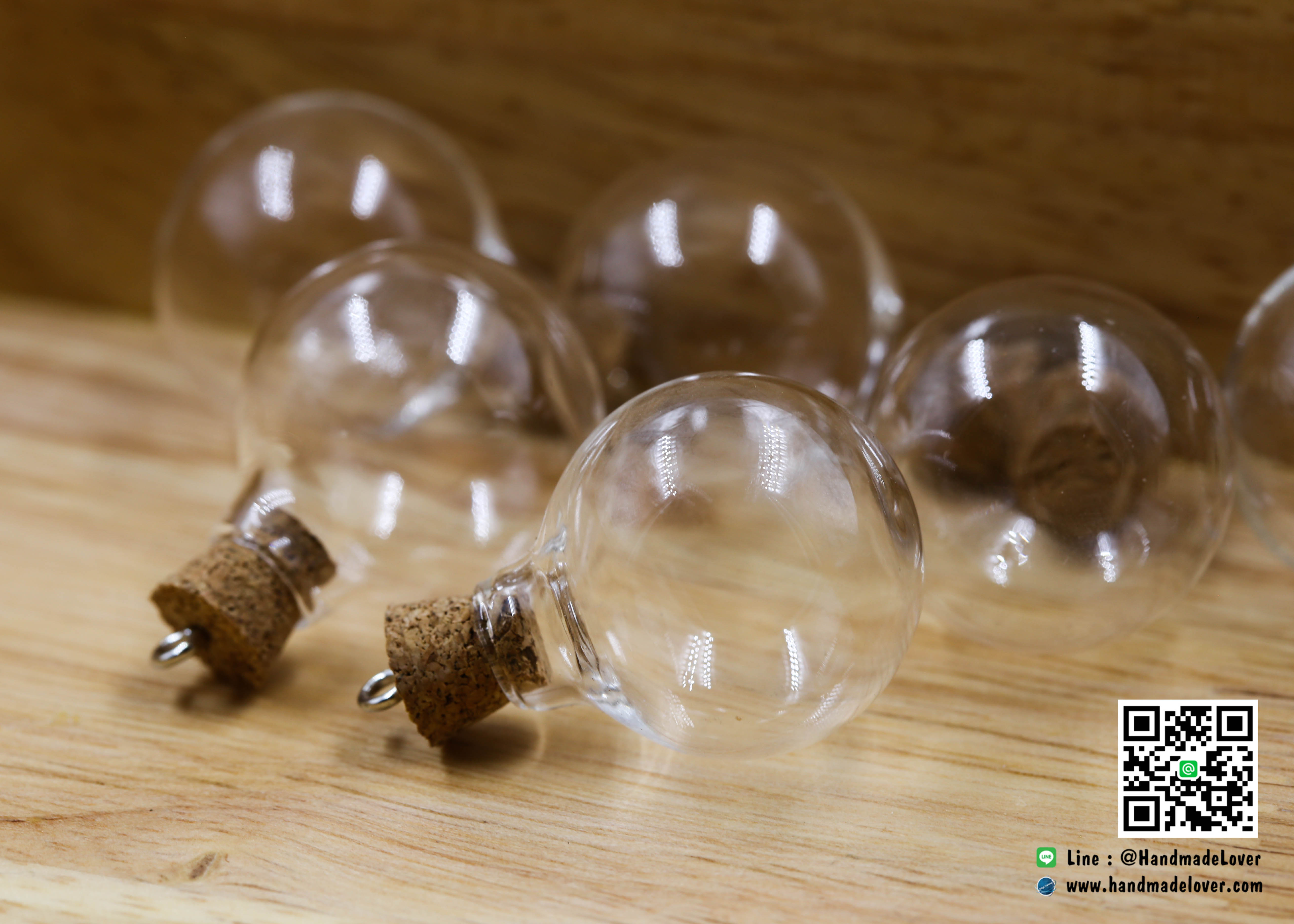 ขวดแก้วจิ๋ว ทรงกลม ขนาด 25 x 30 มม. (7 ml) (ฝาจุกไม้ก๊อก) [มีราคาส่ง]